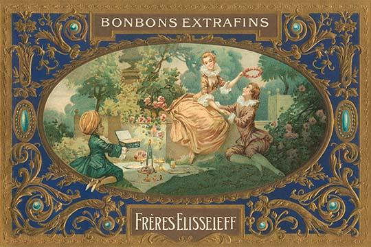 Original Ornamental Chocolate Box Art Poster Print showcasing vintage French design.