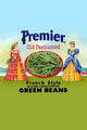Vintage Premier Old Fashioned Green Beans Label Poster Print featuring women in 1800s attire.