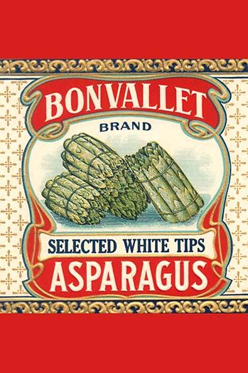 Original Can Label White Asparagus Poster Print for vintage kitchen decor.