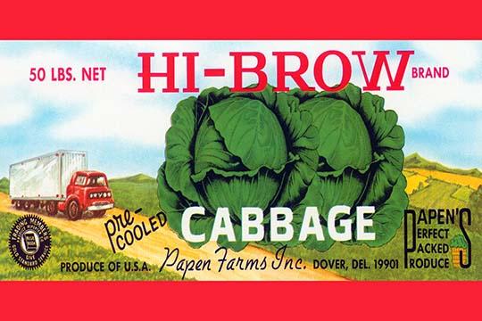 Vintage Hi-Brow Cabbage Crate Label Poster Print from Dover Delaware