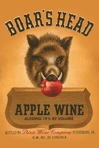 Vintage apple wine label poster print featuring a boar with an apple in its mouth.