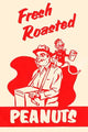 Whimsical poster print of a man playing a hurdy-gurdy with a monkey collecting coins.