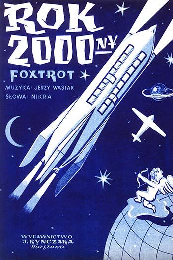 Futuristic New York Foxtrot Sheet Music Poster Print featuring a rocket and airplane in space.