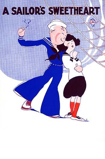 A sailor holding his girlfriend poster print, romantic artwork for home decor.