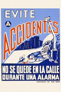 Vite Accidentes Poster Print by Miquel A. Rodriguez, depicting a man beside a crashed car.