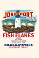 Vintage Cod Fish Flakes Label Poster Print showcasing a can label from Jonesport, Maine.
