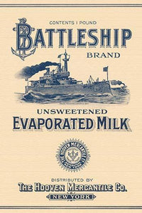 Battleship Brand Unsweetened Evaporated Milk Poster Print featuring a WWI era battleship.