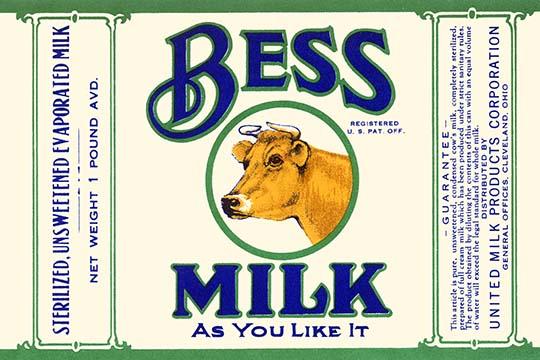 Original milk can label poster print featuring a cow