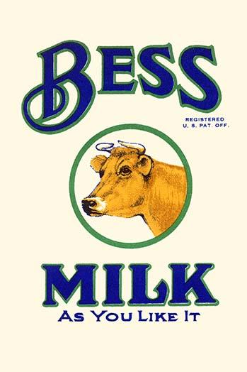Vintage Milk Can Label Poster Print featuring a cow illustration.