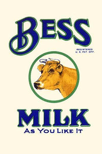 Vintage Milk Can Label Poster Print featuring a cow illustration.