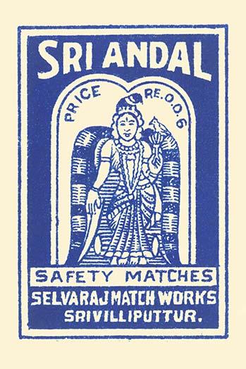 Sri Andal Matchbox Label Poster Print depicting intricate designs from the 8th century.