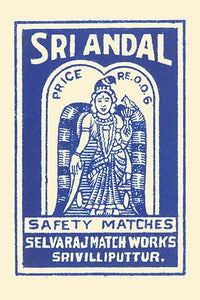 Sri Andal Matchbox Label Poster Print depicting intricate designs from the 8th century.