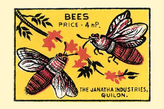 A Pair of Bees Pollinate Flowers Poster Print showcasing vibrant nature details.