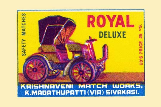 Horseless Carriage Vintage Matchbox Poster Print showcasing early automobile design.