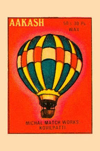 Colorful Hot Air Balloon Matchbox Poster Print, vibrant vintage design