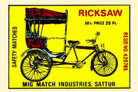 Vintage rickshaw travel poster print showcasing a cultural mode of transportation.