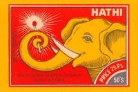 Hathi the Elephant holding a lit match in his trunk match box poster print