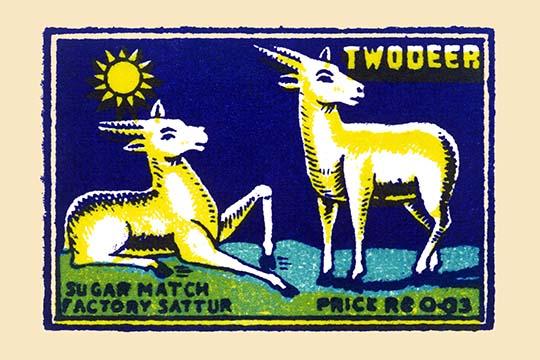 Deer Matchbox Label Vintage Poster Print featuring two deer.