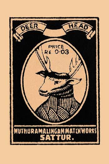 Deer Head Vintage Matchbox Poster Print showcasing intricate design.