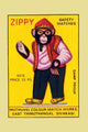 Zippy the Monkey Vintage Matchbox Poster Print featuring a dressed monkey.