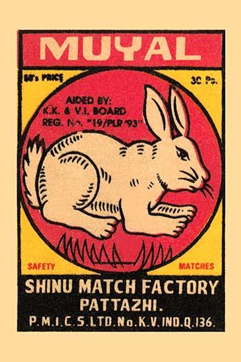 Vintage Rabbit Matchbox Poster Print featuring a charming rabbit illustration