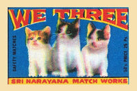 Three Kittens Poster Print showcasing vintage matchbox art.