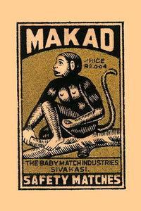 Vintage matchbox label featuring a monkey on a branch poster print.