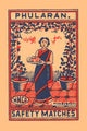 Vintage matchbox cover poster print featuring a woman gathering fruit.