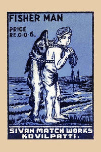 Fisherman with Large Fish Matchbox Cover Poster Print
