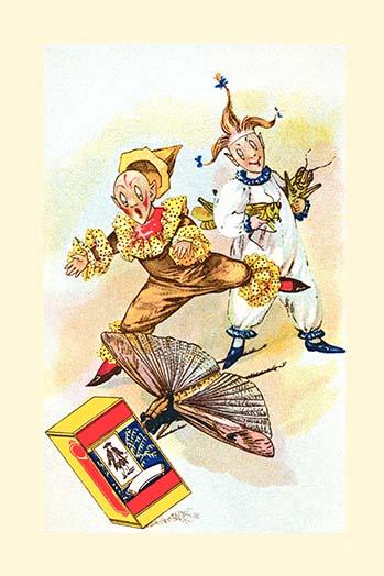 A Grasshopper Escapes from the Clowns circus poster print featuring a whimsical design.