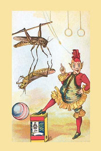 Grasshopper Circus Performance Poster Print by Frolie featuring a grasshopper catching another in a daring circus act.