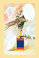 Grasshopper jumps through a hoop held by a clown in a circus performance poster print.