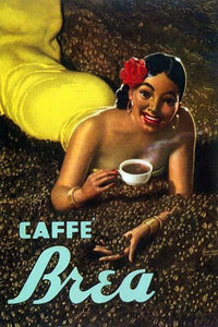 Vintage postcard coffee advertisement featuring a Spanish woman sipping coffee.