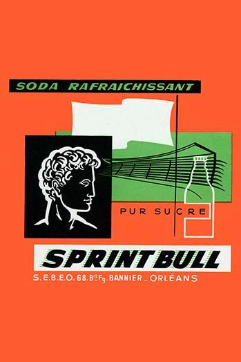 Vintage French soda label art print featuring Greek Olympian.