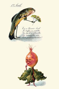 Fish offering flowers to radish spring art poster print