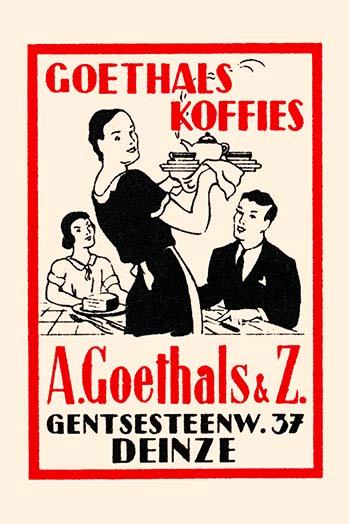 Vintage coffee advertisement poster print featuring a woman serving coffee.
