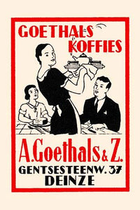 Vintage coffee advertisement poster print featuring a woman serving coffee.