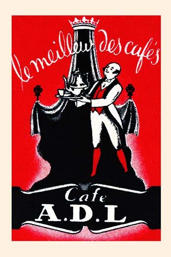 Vintage Coffee Waiter Matchbox Label Poster Print featuring a waiter with a tray of coffee.