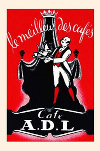 Vintage Coffee Waiter Matchbox Label Poster Print featuring a waiter with a tray of coffee.