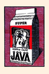 Super Java Coffee Poster Print featuring Arab on camel next to palm tree.