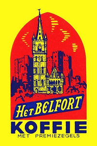 Vintage Matchbox Coffee Label Poster Print with Tower Building