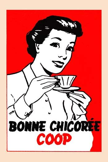 Chicoree Coffee Poster Print featuring a woman drinking coffee