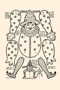 Circus clown pull toy woodworking pattern poster print by Michael C. Dank