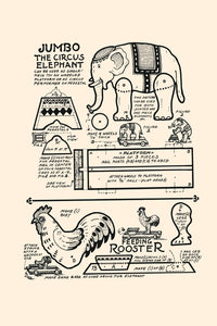Circus elephant and feeding chicken toy patterns poster print.
