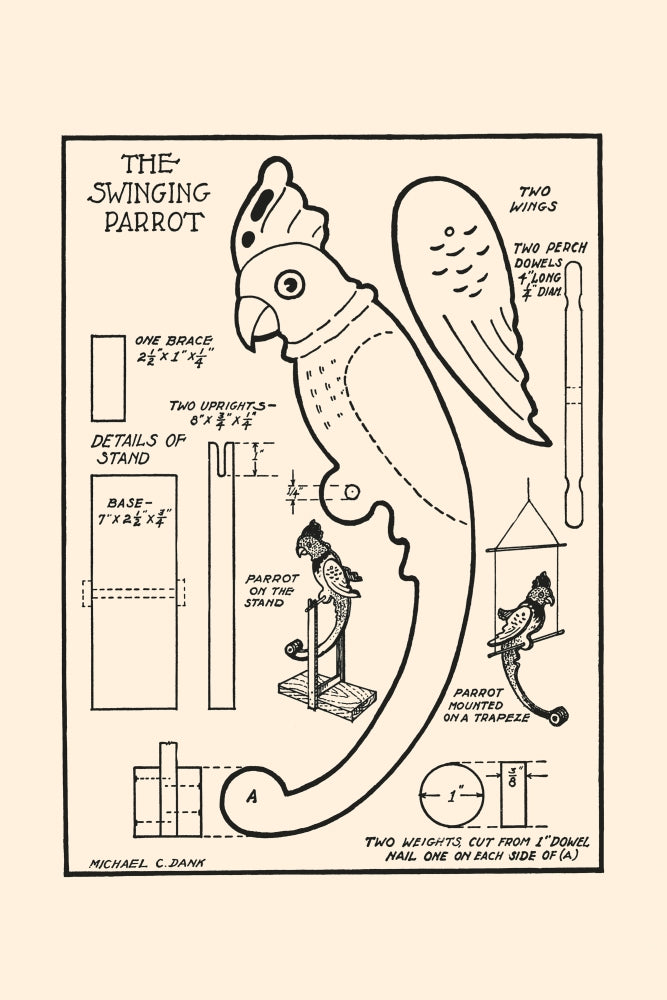 Noah's Ark Toy Patterns Woodworking Poster Print by Michael C. Dank showing animal designs for crafting