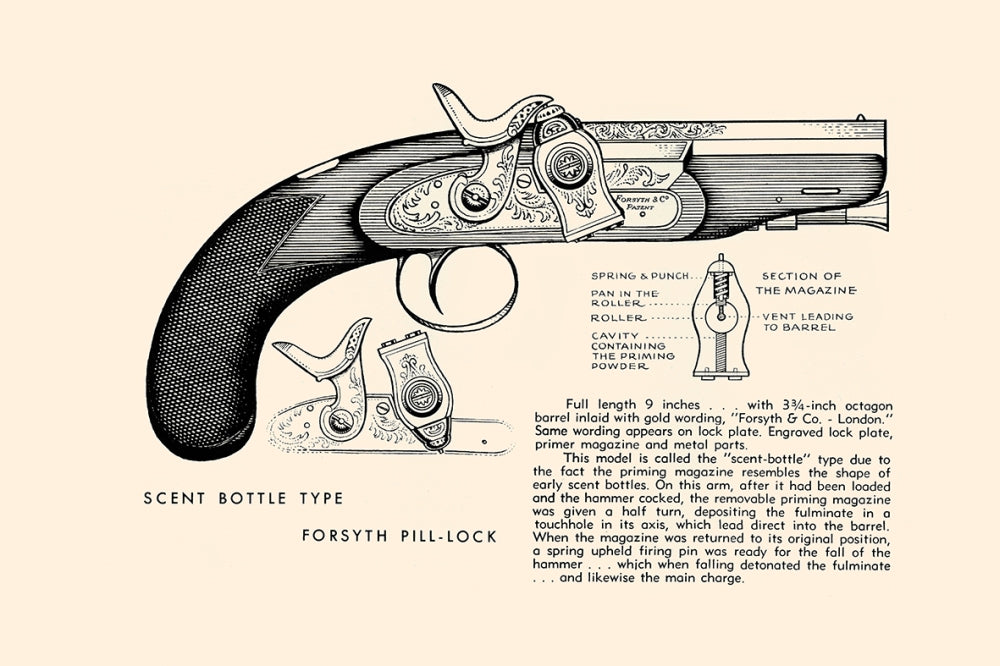 Historical Guns Illustrated Poster Print showcasing firearm evolution.