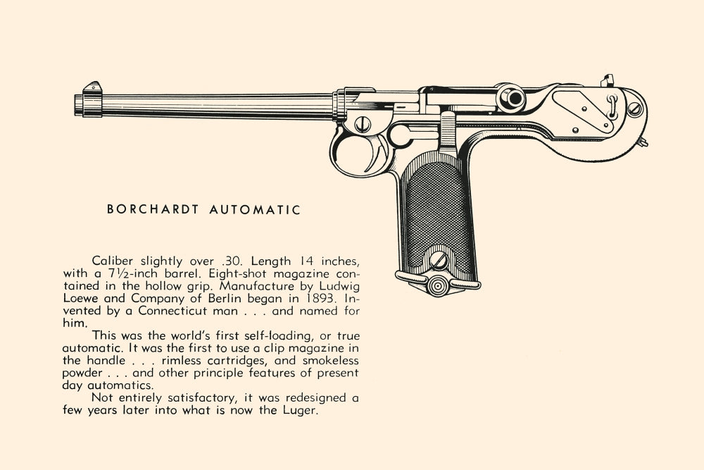 Illustrated page poster print showcasing the history of firearms.