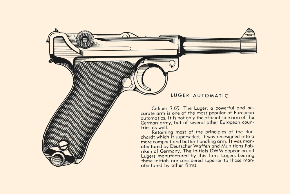 Illustrated historical guns art print showcasing intricate designs