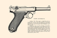Illustrated historical guns art print showcasing intricate designs