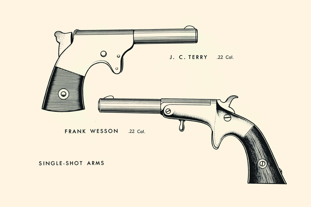 Illustrated page from a book on the history of guns poster print